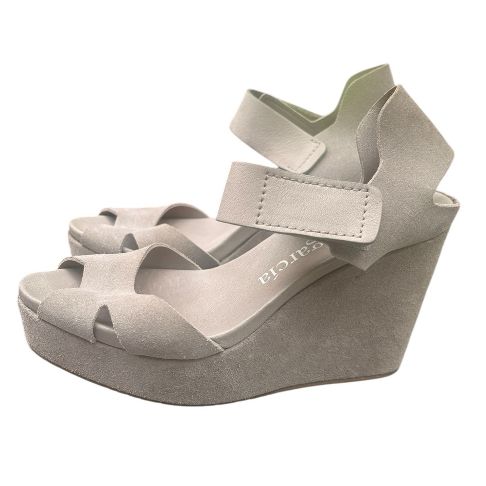 Pedro Garcia Gray Suede Wedge Sandal Size 37.5 / US 7.5 EUC